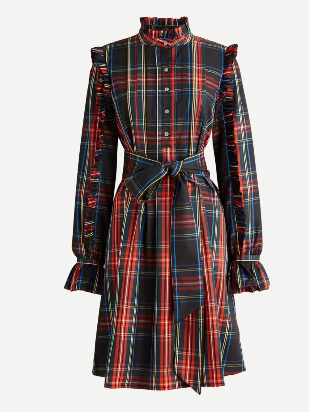 J.Crew Stewart Tartan Plaid Belted Ruffled Dress size M